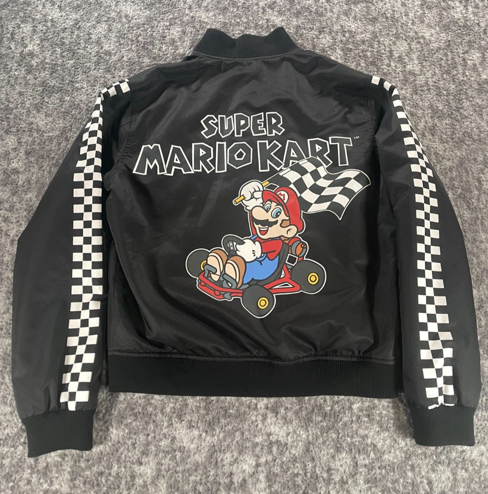 Forever 21 Jacket Small Black Super Mario Kart Bomber Coat Casual Button